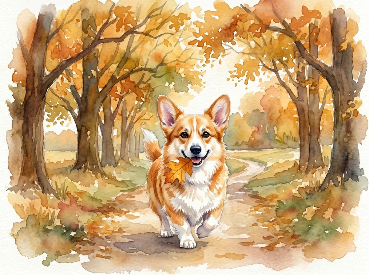Pembroke Welsh Corgi watercolor calendar month 9